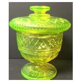 Antique Uranium Vaseline Glass Acorn Lidded Bowl