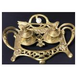 Antique Rococo Brass Double Ink Well