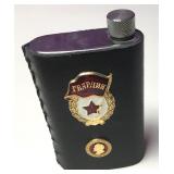 VTG Russian Steel Vodka Flask Enamel Leather Bound