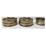 (3) Antique Silver Plated Wine Coasters (3) Antique Silver Plated Wine Coasters