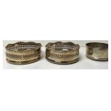 (3)  Antique Silver Plated Wine Coasters