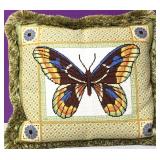 Custom Needlepoint Butterfly Down Pillow Custom Needlepoint Butterfly Down Pillow