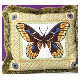 Custom Needlepoint Butterfly Down Pillow