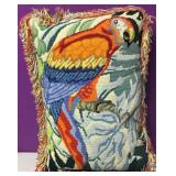 Custom Needlepoint Macaw Parrot Down PIllow