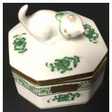 Herend Hungary Kitten Cat Octagonal Trinket Box