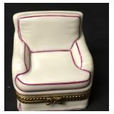 Limoges Signed Trinket Box Comfy Sofa Chair & Book Limoges Signed Trinket Box Comfy Sofa Chair & Book