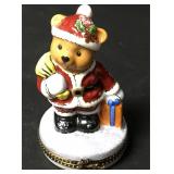 Limoges Christmas Teddy Bear Santa Trinket Box #1