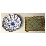 Antique Gold Gilt Wood Tray & Lattice Bowl Antique Gold Gilt Wood Tray & Lattice Bowl