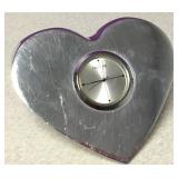 Vtg Small Nambe Studio Heart Shape Desk Clock