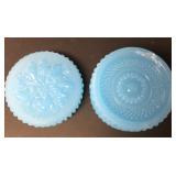 Antique Blue Pressed Opaline Glass Powder Jar Antique Blue Pressed Opaline Glass Powder Jar