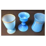 Lot Of 3 Antique Blue Opaline Glass Pieces Lot Of 3 Antique Blue Opaline Glass Pieces