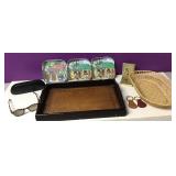 Wood Tray , Coach Leather Keychains Etc Wood Tray , Coach Leather Keychains Etc