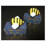 Painted Wood Bumble Bee Trinket Boxes 6"