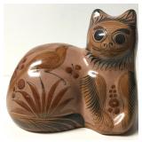 8" Vintage Tonala Mexico Pottery Cat Figure Signed 8" Vintage Tonala Mexico Pottery Cat Figure Signed