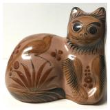 8" Vintage Tonala Mexico Pottery Cat Figure Signed