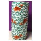 Vtg Chinese Porcelain Gold Fish Umbrella Stand