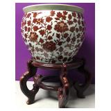 Vintage Chinese Porcelain Koi Fish Bowl & Stand Vintage Chinese Porcelain Koi Fish Bowl & Stand