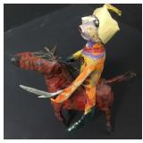 Paper Mache Folk Art Man On Horse Signed