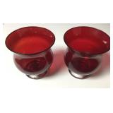 Ruby Red Glass Candle Holders 6"