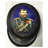 Vintage Hand Painted Russian Oval Trinket Box 6"