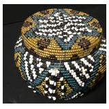 Vintage Native Intricate Beadwork Lidded Jar 3"x3"