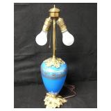 Antique French Gold Gilt Blue Opaline Glass Lamp