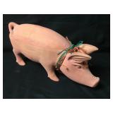 Vintage 27"  Folk Art Hand Carved Wood Pig