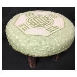 Antique Primitive Needlepoint Wood Foot Stool Antique Primitive Needlepoint Wood Foot Stool