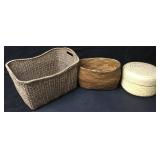 3 Assorted Woven Baskets 1 Vintage Some Loss