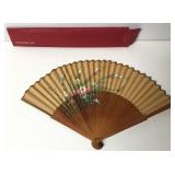 Hand Painted & Signed Silk & Teak Hand Fan