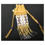 Native Handmade Beadwork Leather Pouch 11"