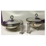 Antique Silver Plate Covered Dishes & S/P Shakers