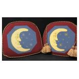 Lot Of 2 Custom Needlepoint Moon Seat Cushions Lot Of 2 Custom Needlepoint Moon Seat Cushions