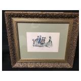 Antique Framed Tinted Business Dogs Lithograph