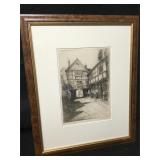 Vintage Preston Cribb Bull Hotel Etching Signed