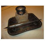 Vintage Silver Plated Pen, Tray & Inkwell Desk Set