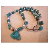 Sterling Silver, Turquoise & Pearl SW Necklace