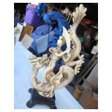 16" Resin Qui Gong vs. Dragon Statue w/ Base