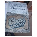 2 Metal Signs - Coors Light & Budweiser Beer