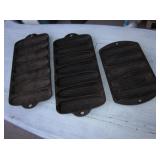 3 Vtg Cast Iron Cornbread Molds Wagner Jr & Lodge