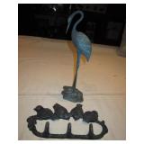 Cast Metal Crane Statue & Cast Iron Bird Hangers