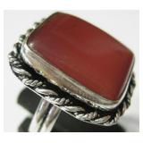 Red Coral 925 SS Plated Ring – Size 8