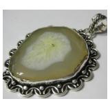2.9" Agate Geode Slice 925 SS Plated Pendant