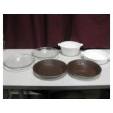 2 Corning Baking Dishes & 4 Pie Pans