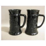 2 Vintage Dark Amethyst Glass Mugs - 6"