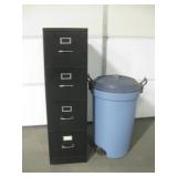 4 Drawer Metal File Cabinet & Rubbermaid Trash Can