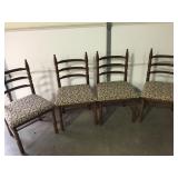 4 Vtg Ladderback Wood Chairs w/ Padded Seats