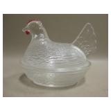 Small Clear Glass Hen Covered Dish - 4" Tall
