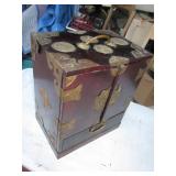 Asian Wood & Brass Jewelry Box - 12" Tall