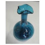 Blue Blenko Crackle Glass Vase - 9.25"